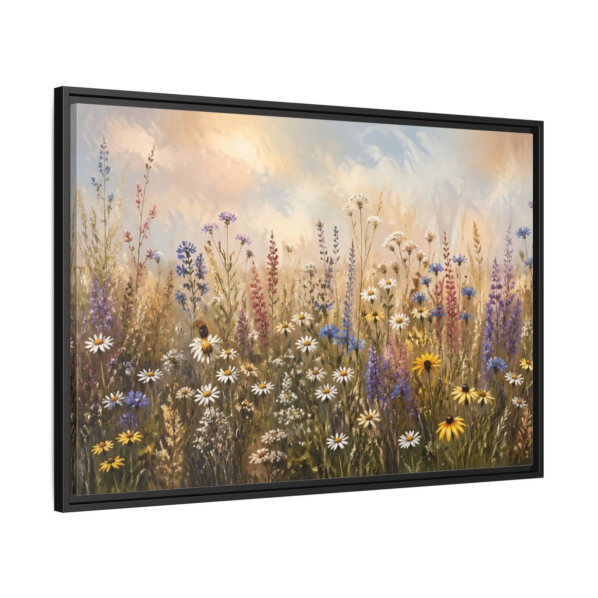 Side Mockup 13. Nature Wildflowers Colorful Wildflower Field shown as stretched canvas wall art