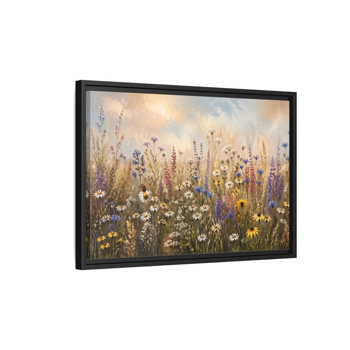 Side Mockup 3. Nature Wildflowers Colorful Wildflower Field shown as stretched canvas wall art