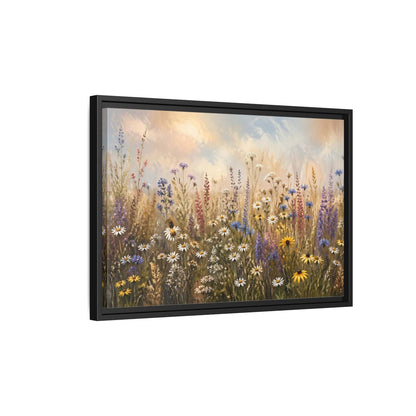Side Mockup 3. Nature Wildflowers Colorful Wildflower Field shown as stretched canvas wall art