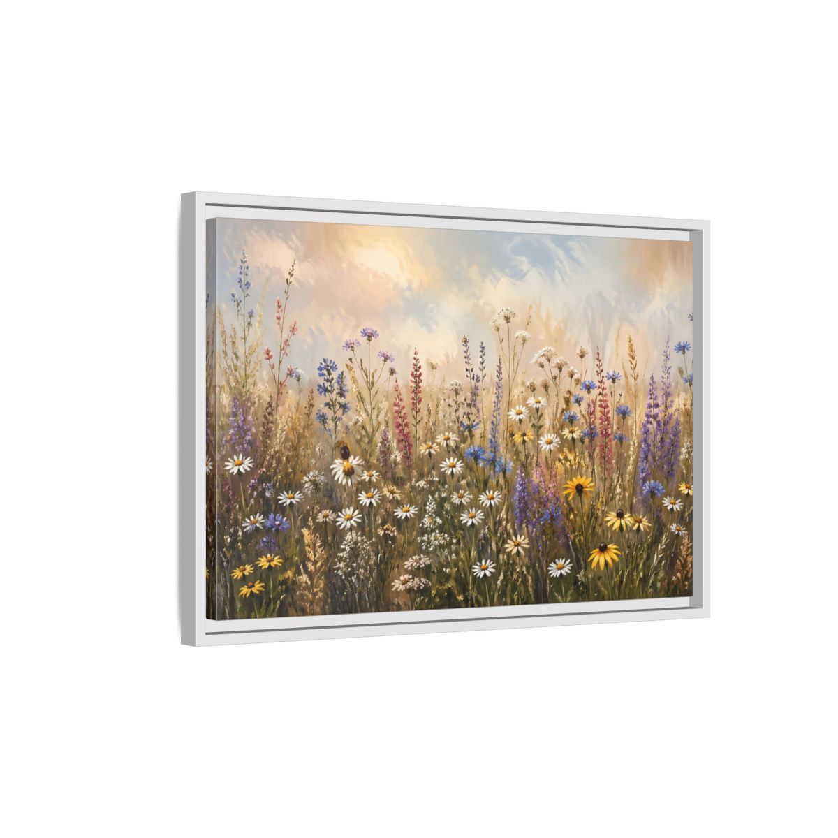 Side Mockup 1. Nature Wildflowers Colorful Wildflower Field shown as stretched canvas wall art