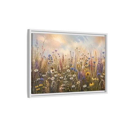 Side Mockup 1. Nature Wildflowers Colorful Wildflower Field shown as stretched canvas wall art