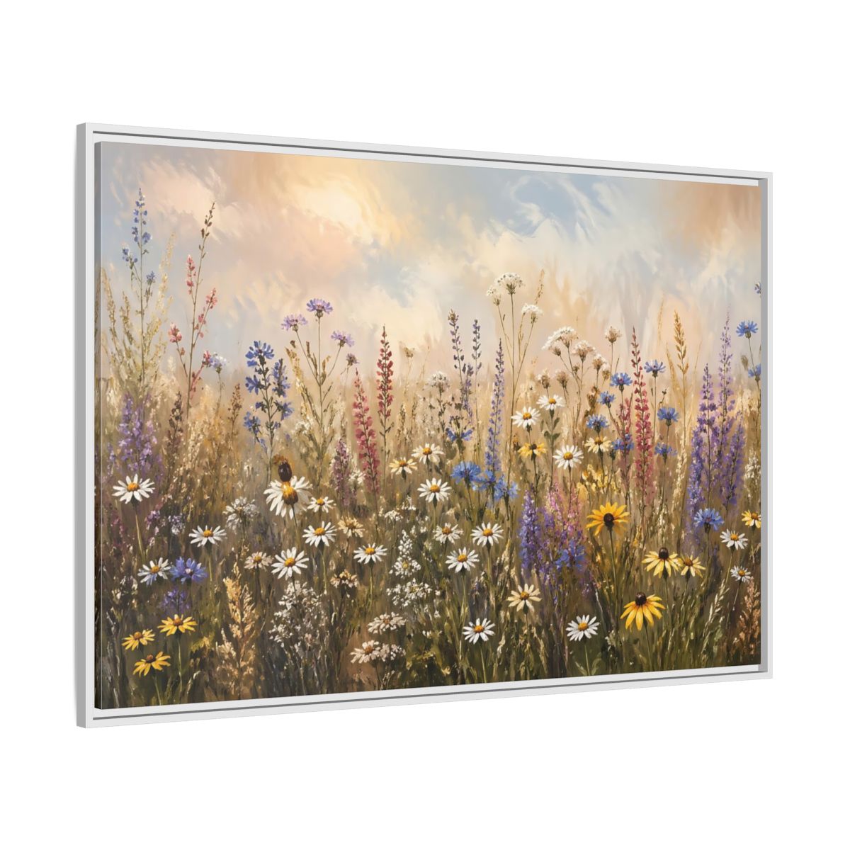 Side Mockup 7. Nature Wildflowers Colorful Wildflower Field shown as stretched canvas wall art