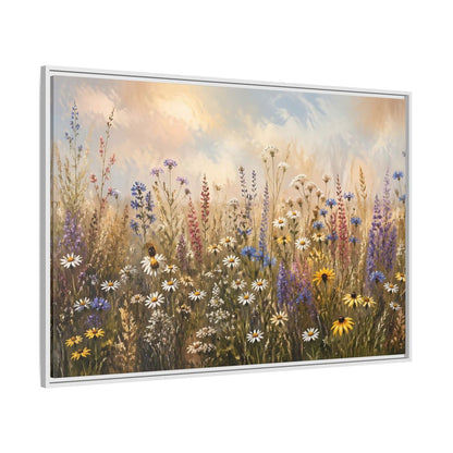 Side Mockup 7. Nature Wildflowers Colorful Wildflower Field shown as stretched canvas wall art