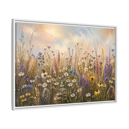 Side Mockup 9. Nature Wildflowers Colorful Wildflower Field shown as stretched canvas wall art