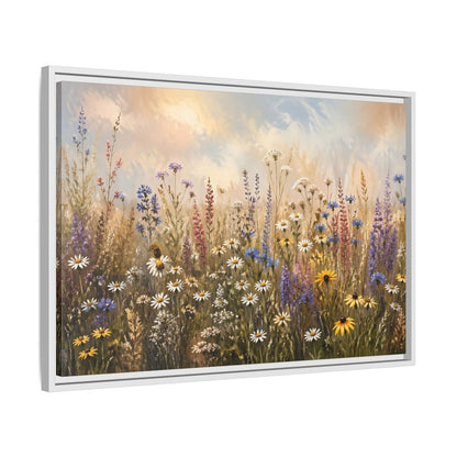 Side Mockup 10. Nature Wildflowers Colorful Wildflower Field shown as stretched canvas wall art