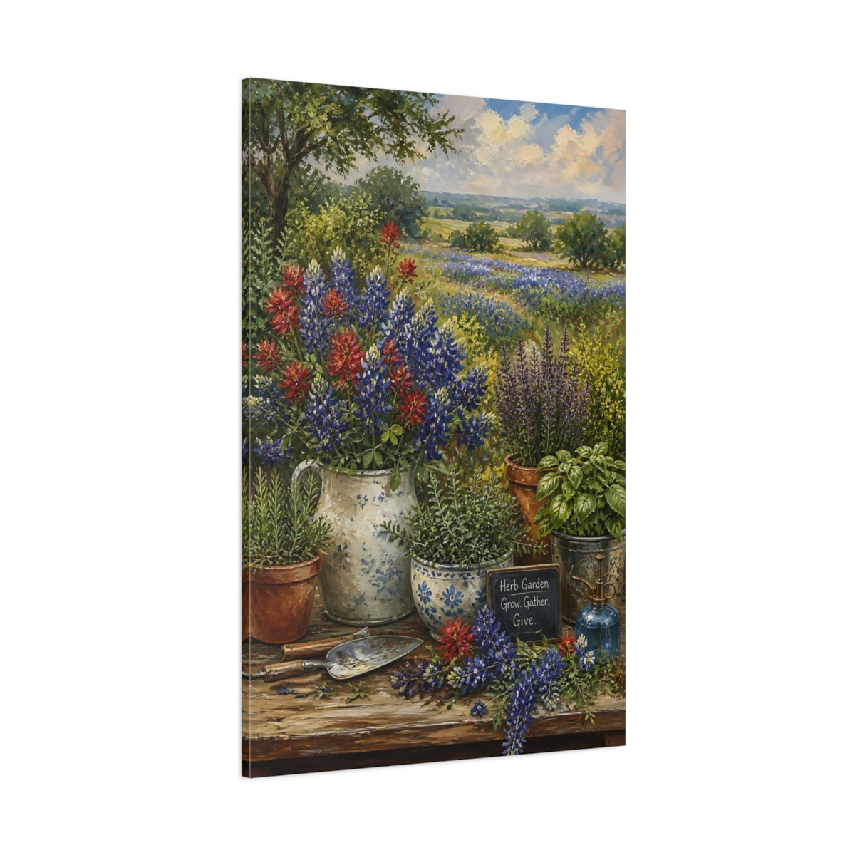 Side Mockup 1. Nature Wildflowers Colorful Garden shown as stretched canvas wall art