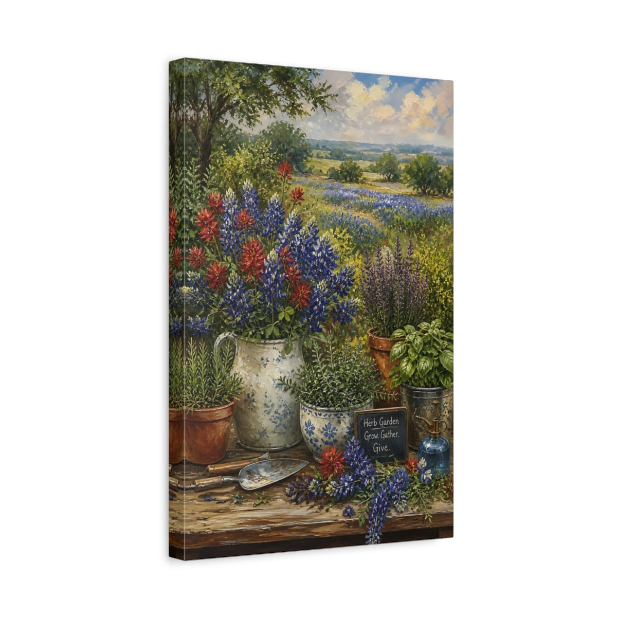 Side Mockup 4. Nature Wildflowers Colorful Garden shown as stretched canvas wall art