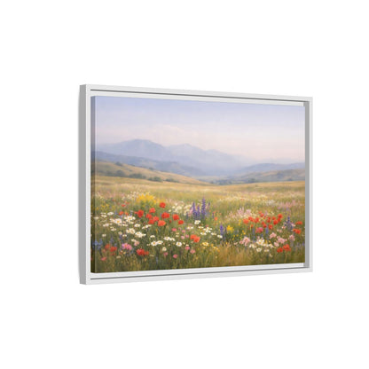 Side Mockup 1. Nature Wildflowers Colorful Meadow shown as stretched canvas wall art
