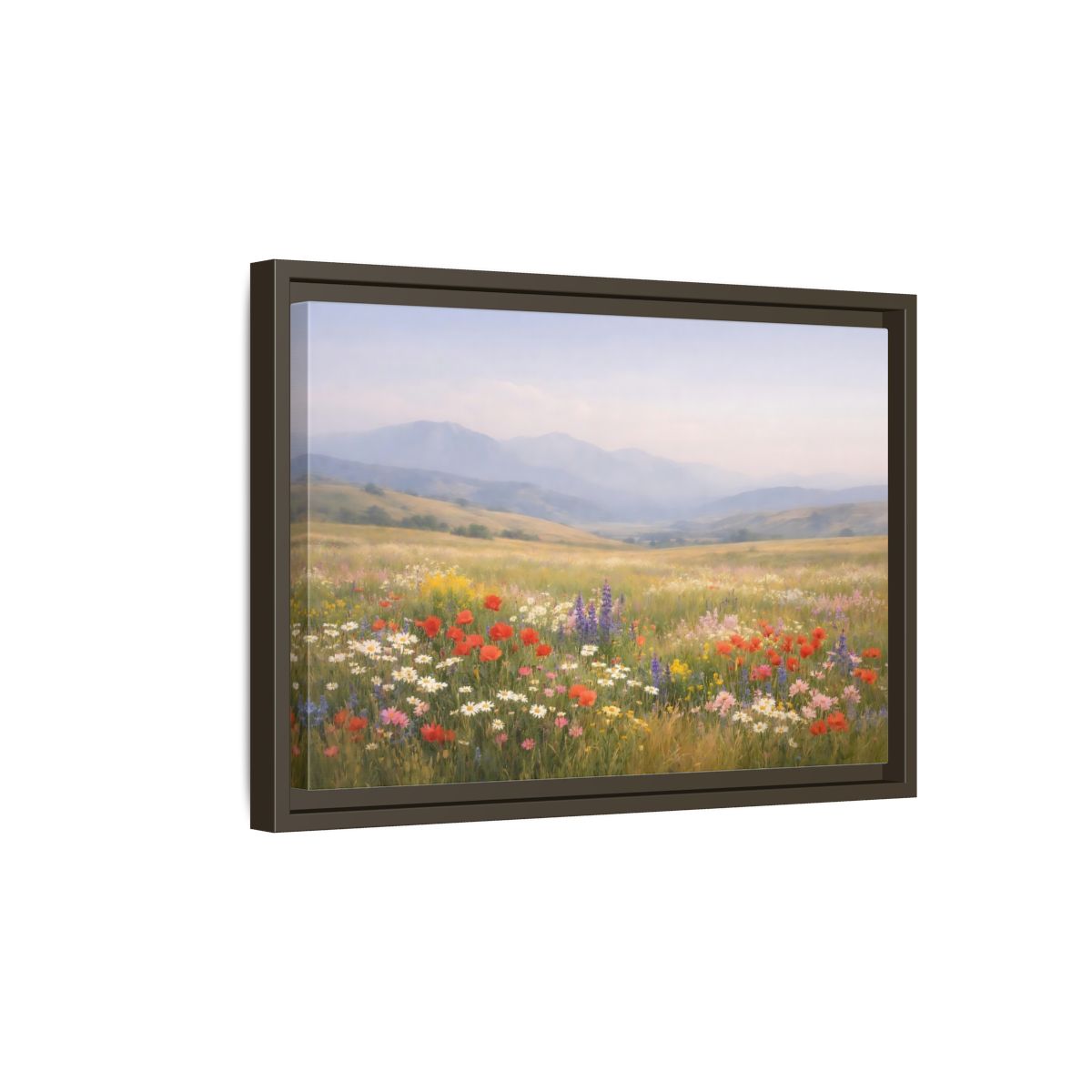 Side Mockup 5. Nature Wildflowers Colorful Meadow shown as stretched canvas wall art
