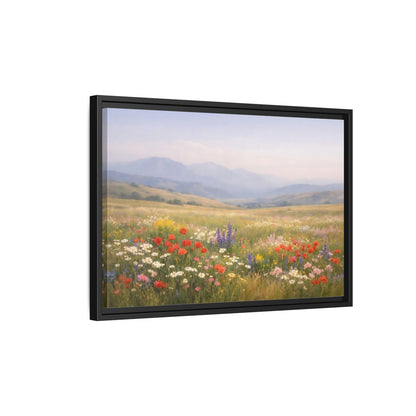 Side Mockup 3. Nature Wildflowers Colorful Meadow shown as stretched canvas wall art