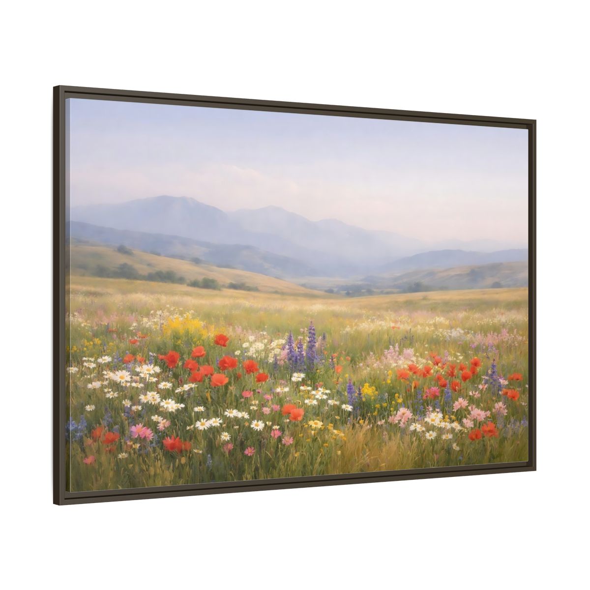 Side Mockup 8. Nature Wildflowers Colorful Meadow shown as stretched canvas wall art