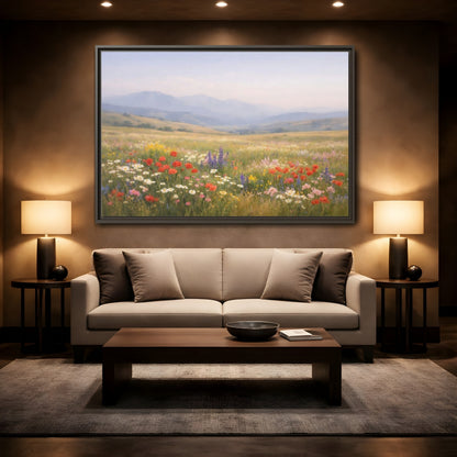 Mockup 2. Nature Wildflowers Colorful Meadow shown as stretched canvas wall art