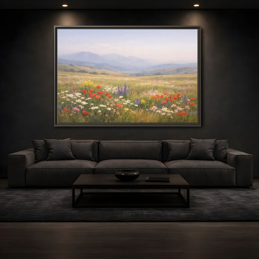 Mockup 3. Nature Wildflowers Colorful Meadow shown as stretched canvas wall art