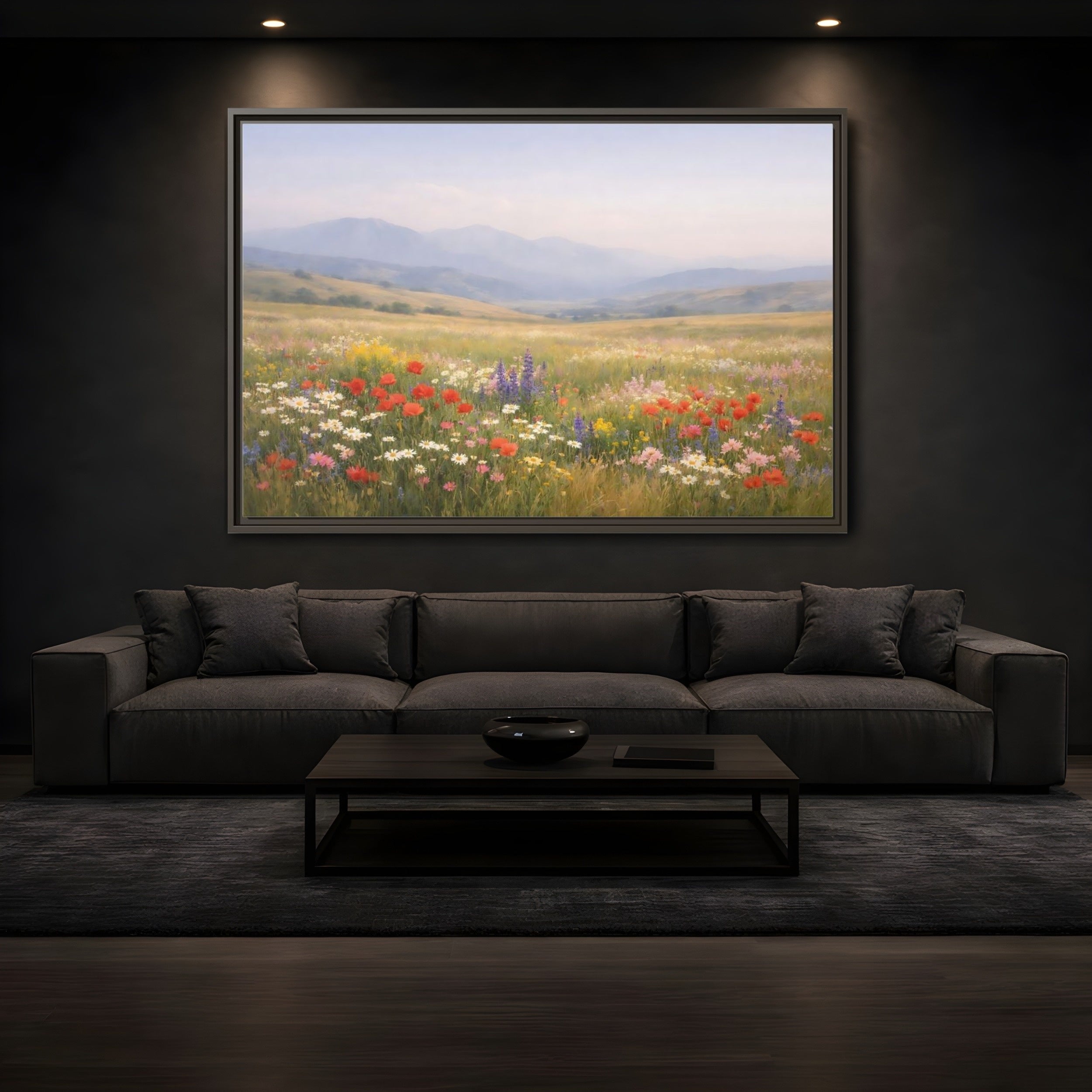 Mockup 3. Nature Wildflowers Colorful Meadow shown as stretched canvas wall art
