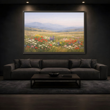 Mockup 3. Nature Wildflowers Colorful Meadow shown as stretched canvas wall art