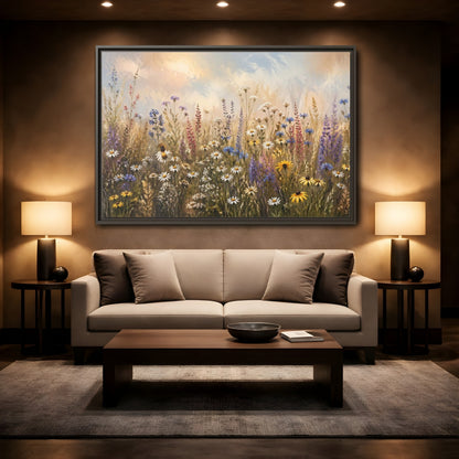 Mockup 2. Nature Wildflowers Colorful Wildflower Field shown as stretched canvas wall art