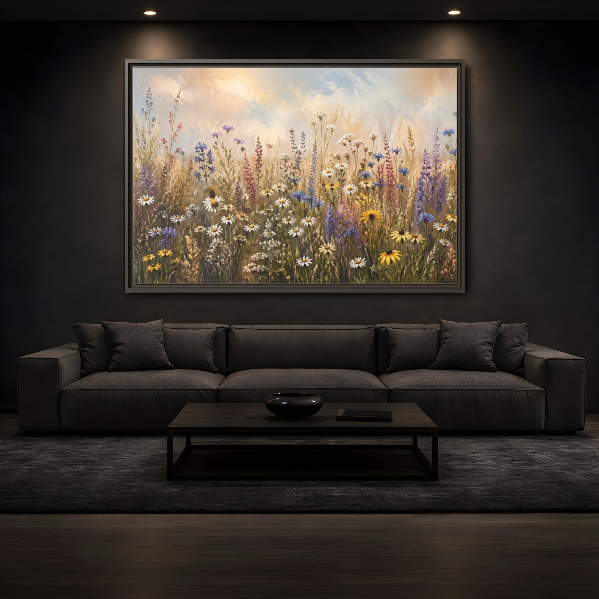 Mockup 3. Nature Wildflowers Colorful Wildflower Field shown as stretched canvas wall art