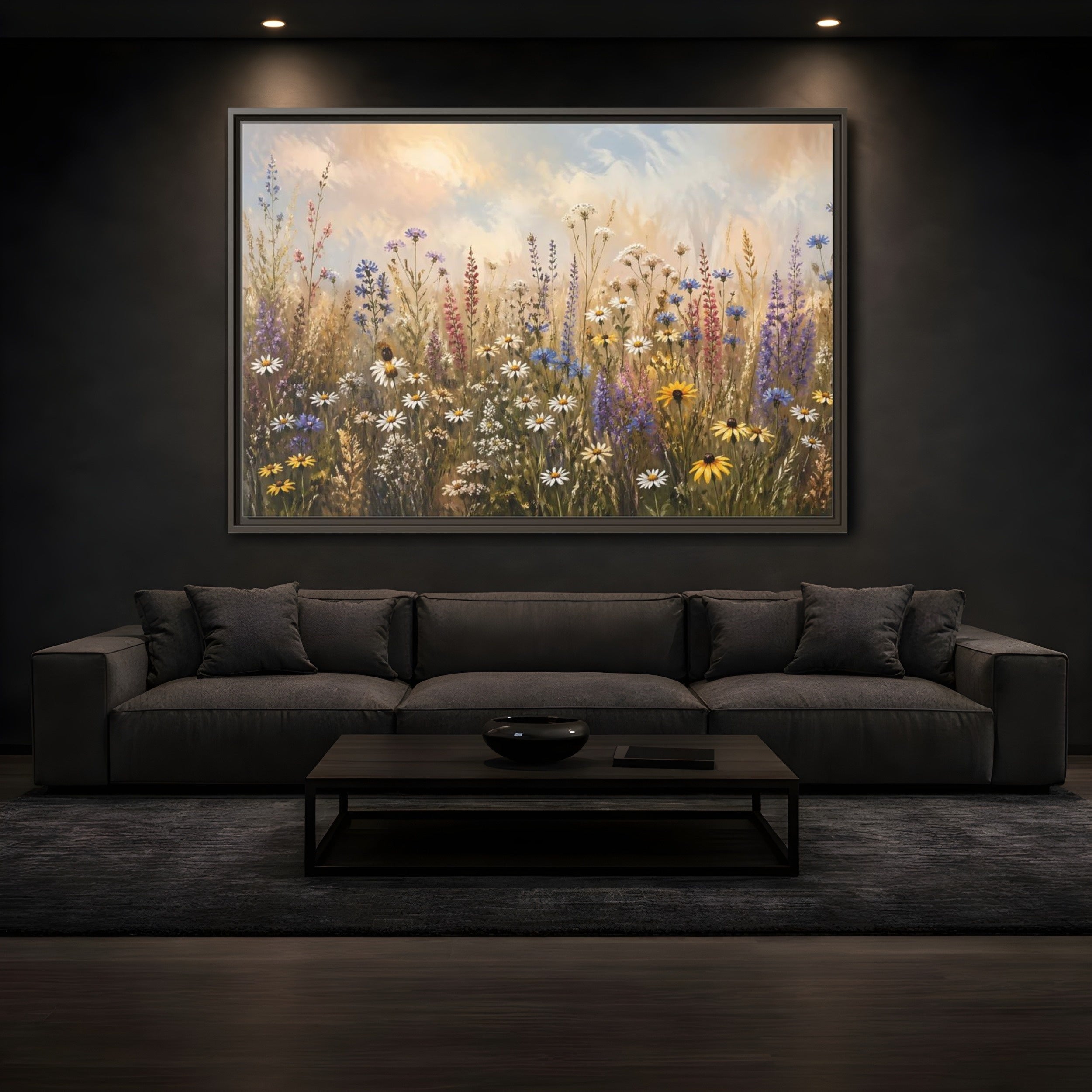 Mockup 3. Nature Wildflowers Colorful Wildflower Field shown as stretched canvas wall art