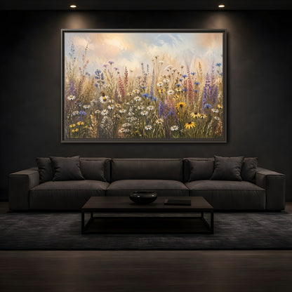 Mockup 3. Nature Wildflowers Colorful Wildflower Field shown as stretched canvas wall art