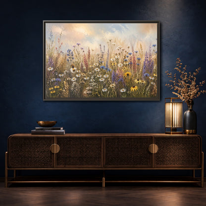 Mockup 4. Nature Wildflowers Colorful Wildflower Field shown as stretched canvas wall art