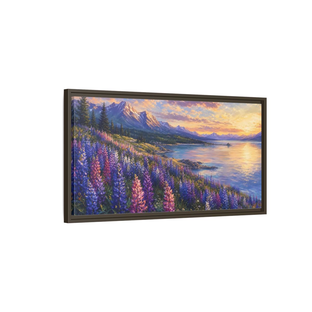 Main Mockup. Nature Wildflowers Purple Gold Landscape shown as stretched canvas wall art