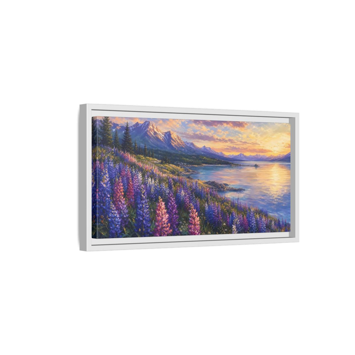 Side Mockup 6. Nature Wildflowers Purple Gold Landscape shown as stretched canvas wall art