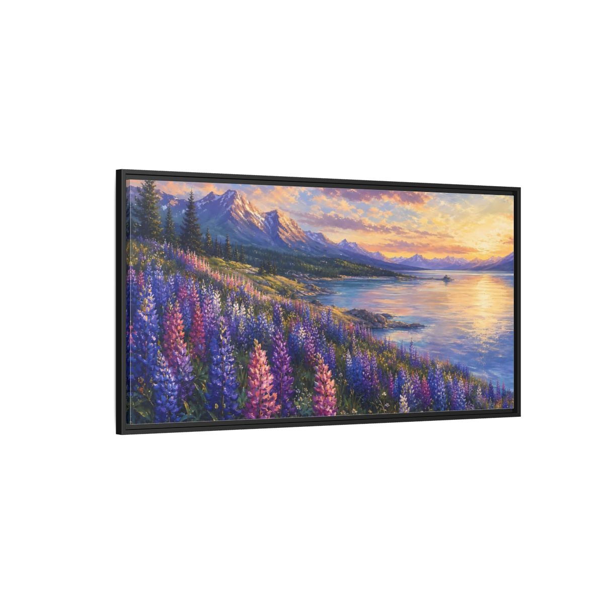 Side Mockup 5. Nature Wildflowers Purple Gold Landscape shown as stretched canvas wall art