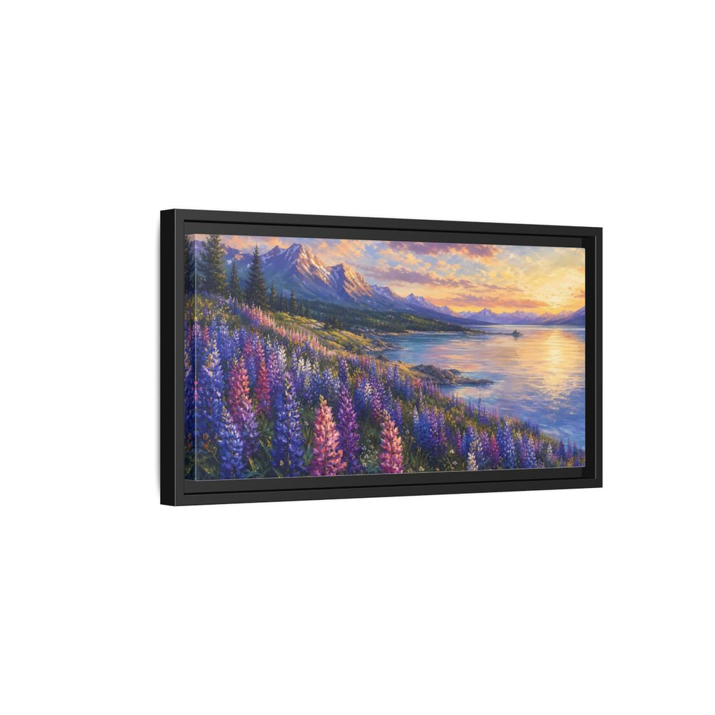 Side Mockup 8. Nature Wildflowers Purple Gold Landscape shown as stretched canvas wall art