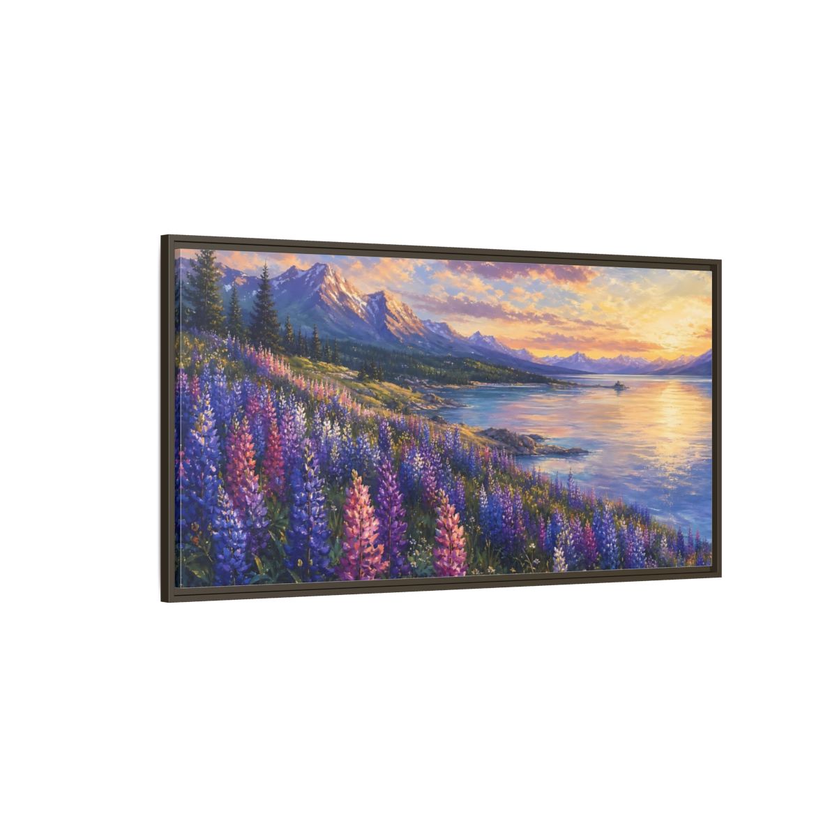 Side Mockup 4. Nature Wildflowers Purple Gold Landscape shown as stretched canvas wall art