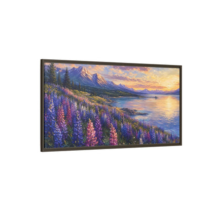 Side Mockup 4. Nature Wildflowers Purple Gold Landscape shown as stretched canvas wall art