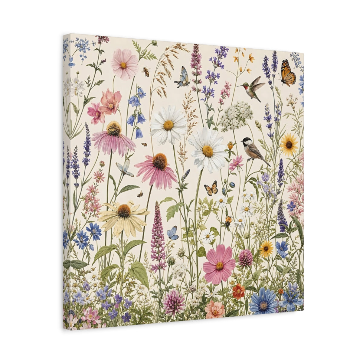 Side Mockup 5. Nature Wildflowers Spring Wildflowers shown as stretched canvas wall art