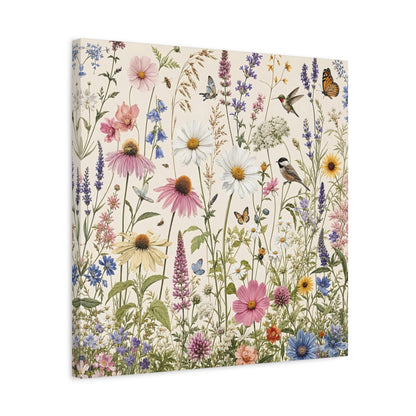 Side Mockup 5. Nature Wildflowers Spring Wildflowers shown as stretched canvas wall art