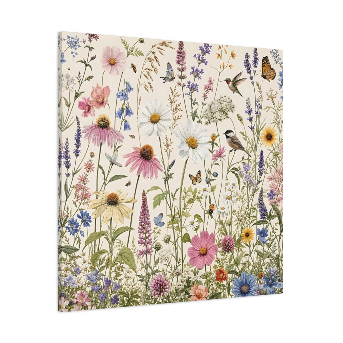 Side Mockup 1. Nature Wildflowers Spring Wildflowers shown as stretched canvas wall art