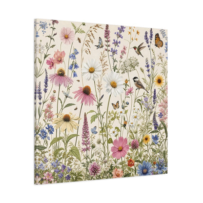 Side Mockup 1. Nature Wildflowers Spring Wildflowers shown as stretched canvas wall art