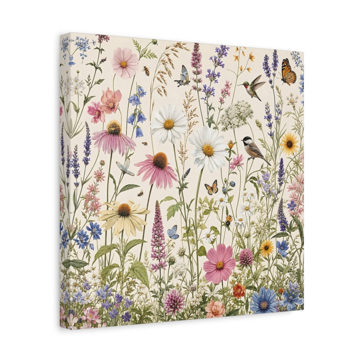 Side Mockup 7. Nature Wildflowers Spring Wildflowers shown as stretched canvas wall art