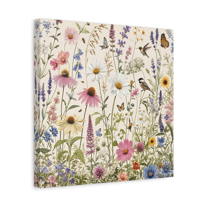 Side Mockup 7. Nature Wildflowers Spring Wildflowers shown as stretched canvas wall art