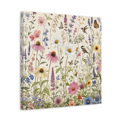 Side Mockup 6. Nature Wildflowers Spring Wildflowers shown as stretched canvas wall art