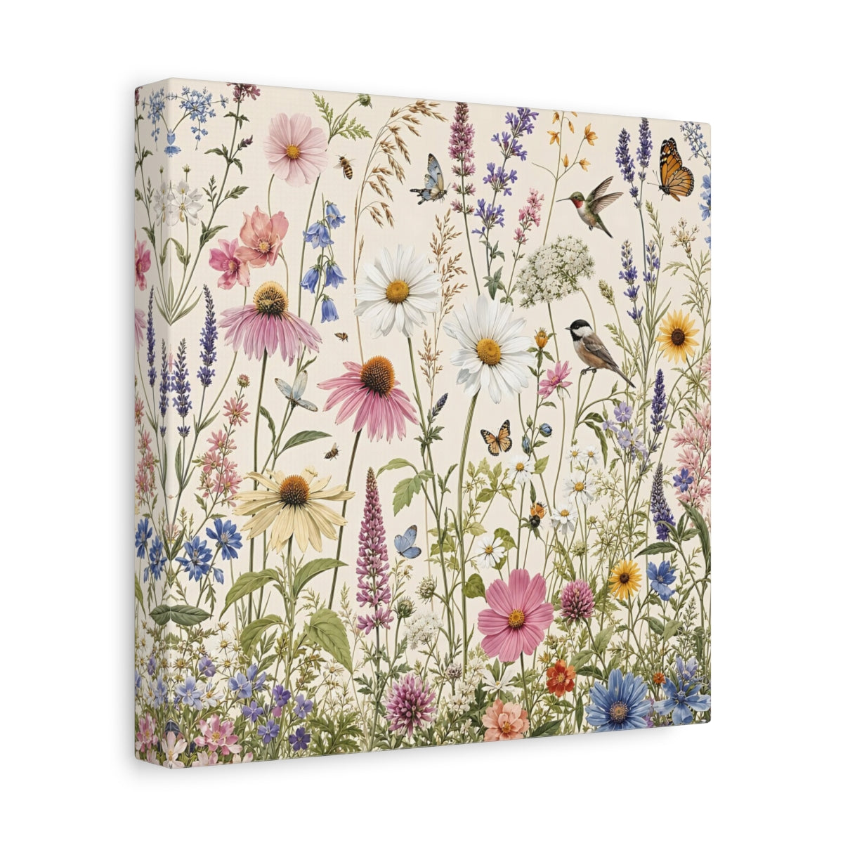 Side Mockup 9. Nature Wildflowers Spring Wildflowers shown as stretched canvas wall art