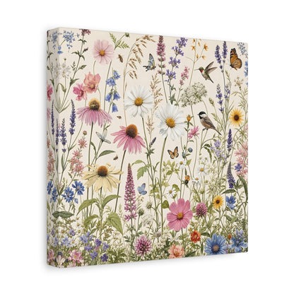 Side Mockup 9. Nature Wildflowers Spring Wildflowers shown as stretched canvas wall art