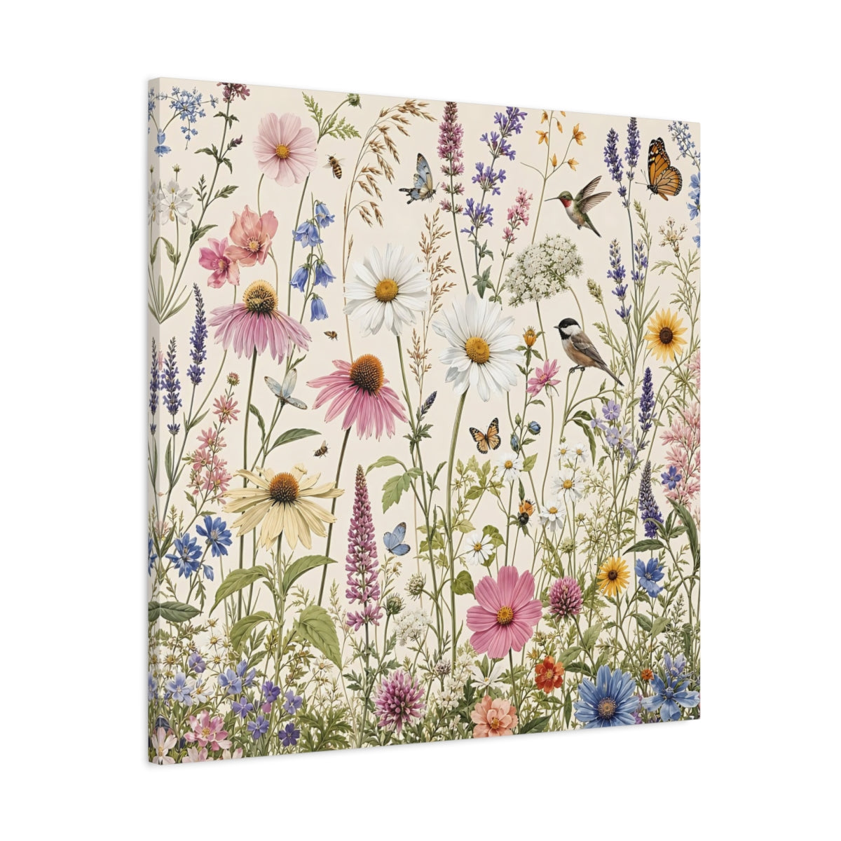 Side Mockup 3. Nature Wildflowers Spring Wildflowers shown as stretched canvas wall art