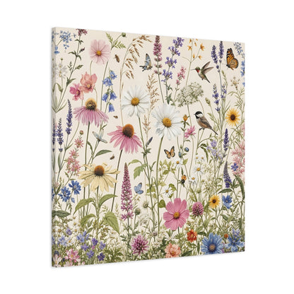 Side Mockup 3. Nature Wildflowers Spring Wildflowers shown as stretched canvas wall art