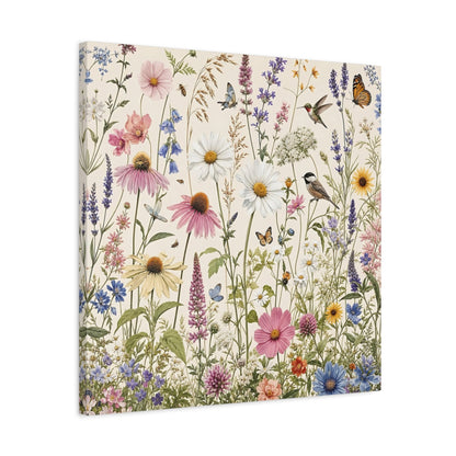 Side Mockup 4. Nature Wildflowers Spring Wildflowers shown as stretched canvas wall art