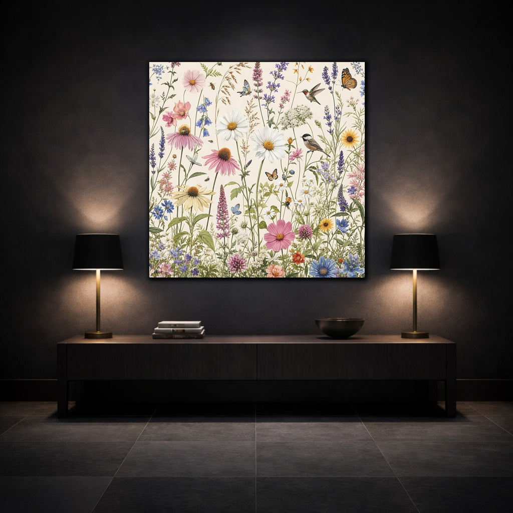 Mockup 3. Nature Wildflowers Spring Wildflowers shown as stretched canvas wall art