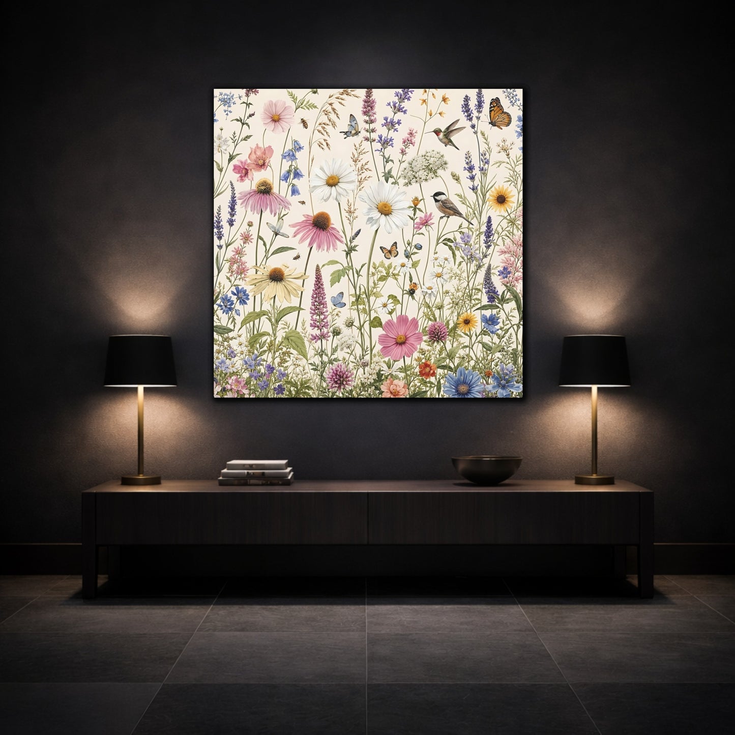 Mockup 3. Nature Wildflowers Spring Wildflowers shown as stretched canvas wall art