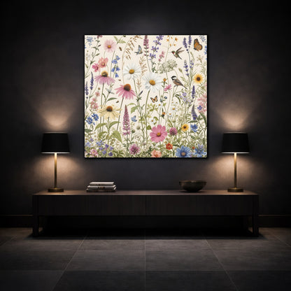 Mockup 3. Nature Wildflowers Spring Wildflowers shown as stretched canvas wall art