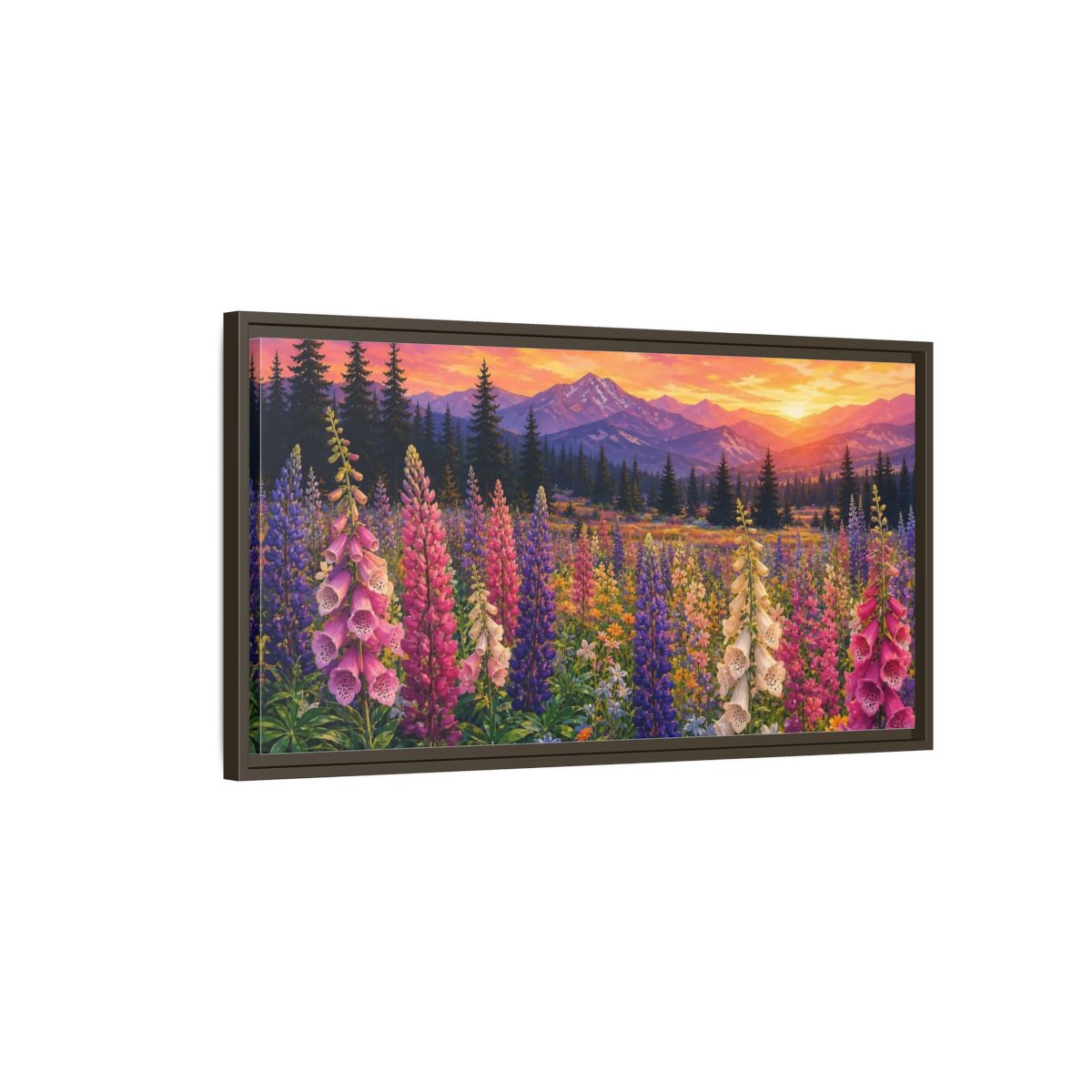 Main Mockup. Nature Wildflowers Vibrant Mountain Floral shown as stretched canvas wall art