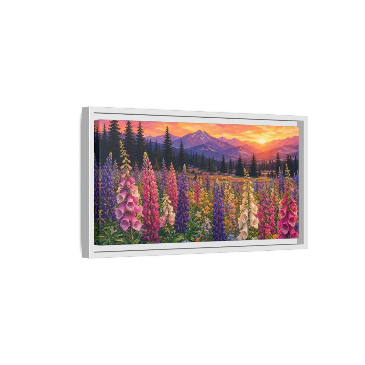 Side Mockup 6. Nature Wildflowers Vibrant Mountain Floral shown as stretched canvas wall art