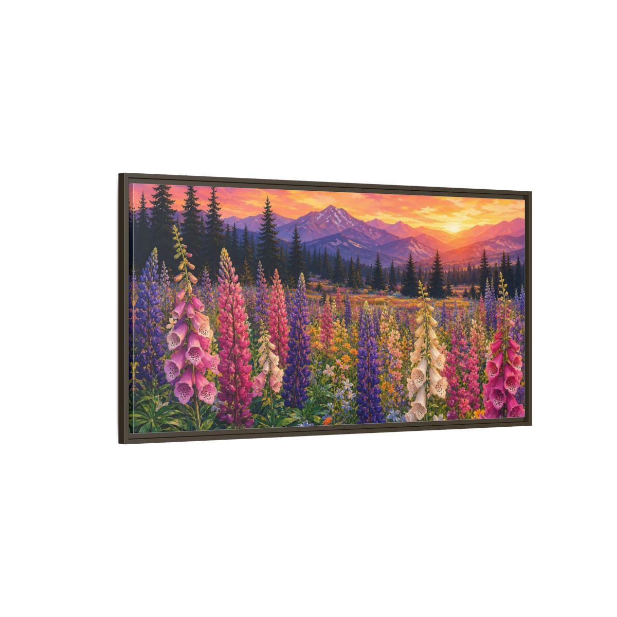 Side Mockup 4. Nature Wildflowers Vibrant Mountain Floral shown as stretched canvas wall art
