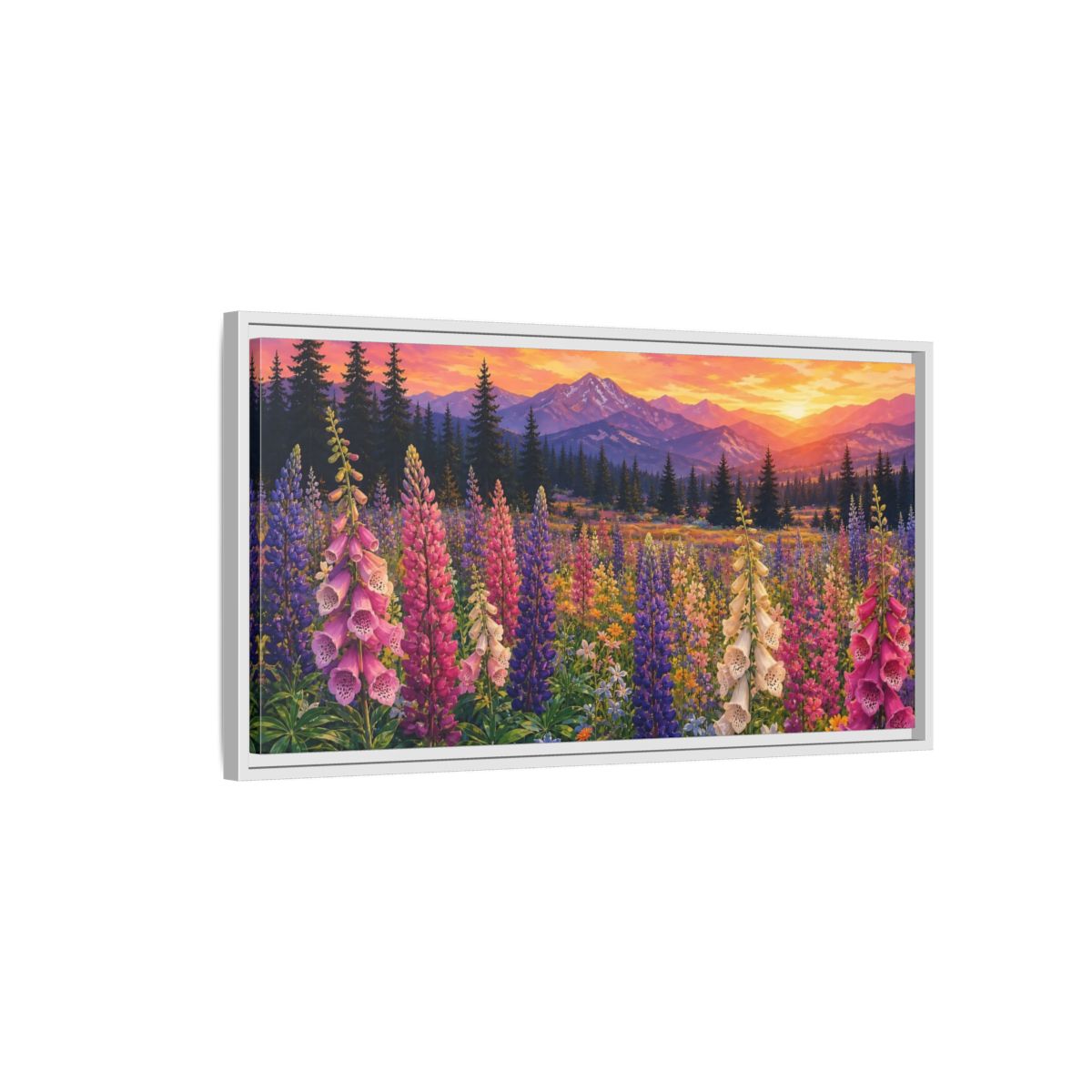 Side Mockup 1. Nature Wildflowers Vibrant Mountain Floral shown as stretched canvas wall art