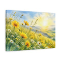 Side Mockup 4. Nature Wildflowers Yellow Wildflowers shown as stretched canvas wall art